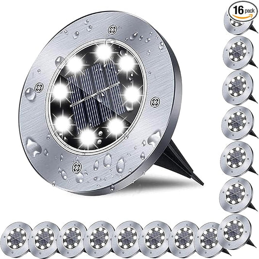 Solar Ground Light, Waterproof Solar Garden Lights, Upgraded Outdoor Garden Waterproof Bright in-Ground Light, Landscape Lights for Pathway,Yard,Deck,Lawn,Patio,Walkway (16 Pack White Light)