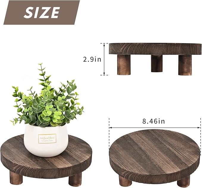 Yangbaga 2pcs Wooden Stool Display Stand, 8.46IN Round Plant Stand Wood-Flower Pot Supports Plant for Indoor Outdoor Home, GardenPatio Decorative