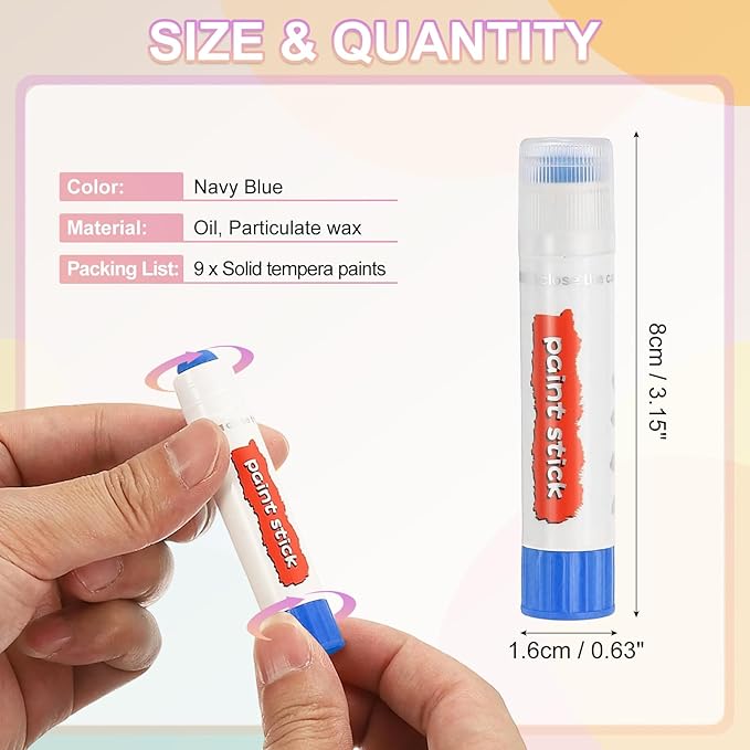 PATIKIL Tempera Paint Sticks, 9 Pcs Solid Tempera Paints Sticks Washable Bulk Markers Pen Quick Drying for Artists Beginners Art Supplies, Navy Blue