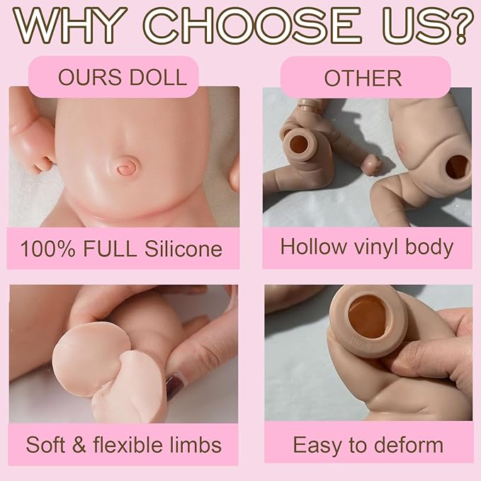 Full Silicone Baby Dolls,16.65 in Silicone Realistic Newborn Baby Doll, Non Vinyl 1:1 Lifelike Reborn Sleeping Dolls (Bella-Nude)