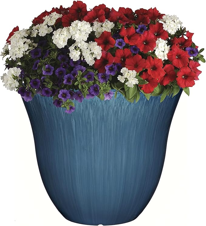 Classic Home and Garden Honeysuckle Resin Flower Pot Planter, Ocean Blue, 13"