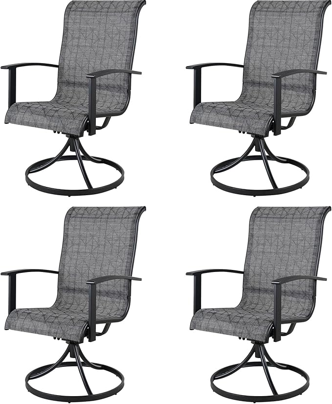 Grand patio Outdoor Swivel Dining Chairs 4-Piece Patio Dining Chairs Set Mesh Sling Patio High Back Swivel Rockers, Black & Grey Plaid