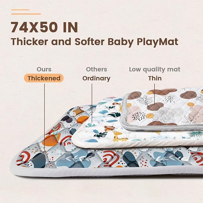74" × 50“ Baby Play Mat for Playpen, Baby Playmat for Floor, Thick Ultra Soft Play Mat for Babies and Toddlers Infants Playing or Crawling, Grey