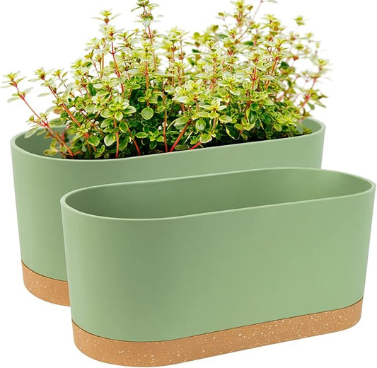 QCQHDU 2 Pack Window Planter Box 16” x 7", Self Watering Plant Pots for Indoor Plants Home Garden Flower Pot with Drainage Hole and Tray