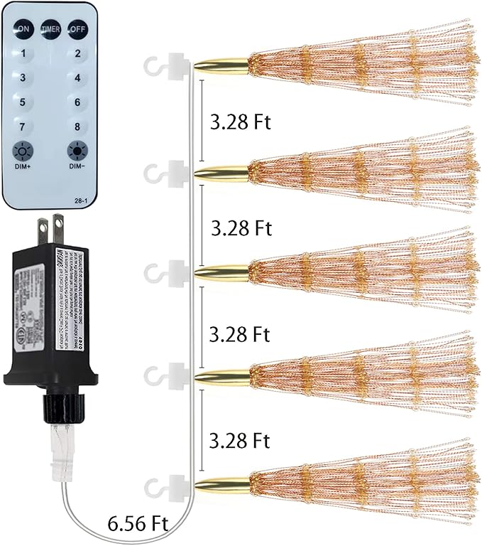5 Pcs 1000 LED Plug-in Starburst Sphere Lights, Firework 8 Modes Dimmable Remote Control Waterproof Hanging Fairy, Copper Wire for Patio Party Tent Christmas (Warm White)