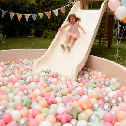 GOGOSO Ball Pit Balls for Toddlers Phthalate-Free BPA-Free Non-Toxic Crush Proof Soft Plastic Play Balls Baby Kids Shape Tent Pool Playhouse Playpen Party Decor,Stars Pink+Green+White Netural,100PCS