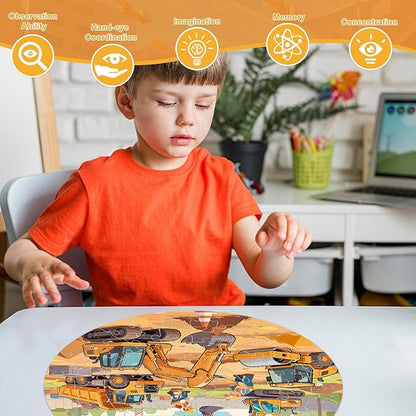 Floor Puzzles for Kids Ages 4-6 70 Piece Construction Site Large Floor Puzzle with Excavator, Dump Truck, Bulldozer Building Site Jigsaw Puzzles Educational Toy Gift for Boys Ages 6-8