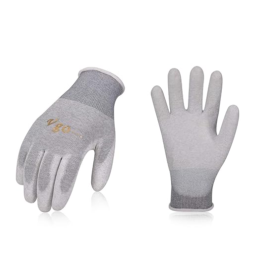 Vgo... 3 Pairs Safety Work Gloves,Gardening Gloves,Polyurethane Coated,Dipping Gloves,Latex Free(Szie L,Gray&White,PU6029)
