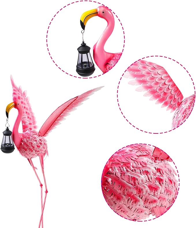 Garden Statues Flamingo Sculptures Metal Yard Art, Pink Bird Art Outdoor Backyard Decor Patio Lawn Porch Ornament Flamingo Yard Decoration (Sun and Moon)