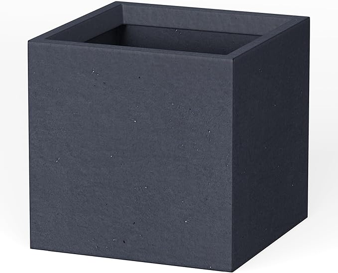 Kante 12 Inch Square Concrete Planter for Outdoor Indoor Home Patio Garden, Large Plant Pot with Drainage Hole and Rubber Plug, Charcoal