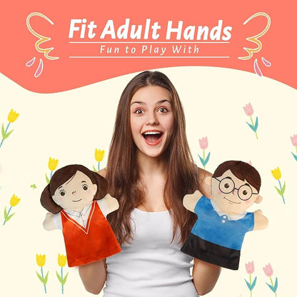 6 Pcs Family Hand Puppets for Kids 9.8 Inch Family Members Puppet Set Mom, Dad, Grandparents, Boy, Girl Soft Plush Hand Puppet Theater Plush Gift Toys for Toddlers Ages 1-3, 4-8 Story Role Play