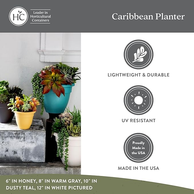 The HC Companies Caribbean Planter Pot - Outdoor & Indoor Plant Pot with Drainage Hole & Plug - Rolled Rim Plastic Pots for Plants & Flowers - Decorative Plant Pot (14" Dusty Teal, Pack of 2)