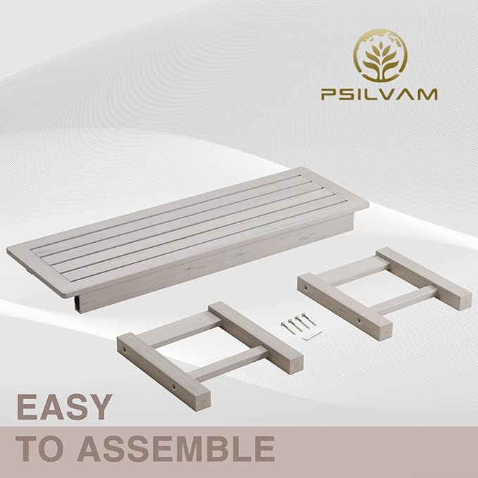 Psilvam 2-Person Outdoor Poly Lumber Patio Backless Bench, Fade-Resistant & Odor-Free Poly Lumber Patio Furniture, Weatherproof, Suitable for Garden, Porch and Park, 700 Lbs Support (2pcs, Grey)