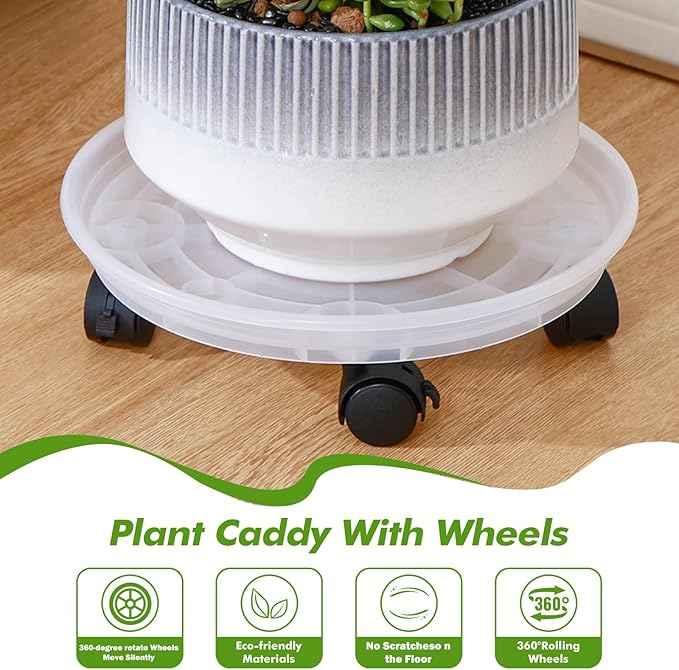 4 Packs Plant Caddy with Wheels 11.8" Plastic Rolling Plant Stands Heavy-duty Plant Dolly with Casters Indoor Outdoor Wheeled Plant Roller Base Large Planter Saucers Plant Mover