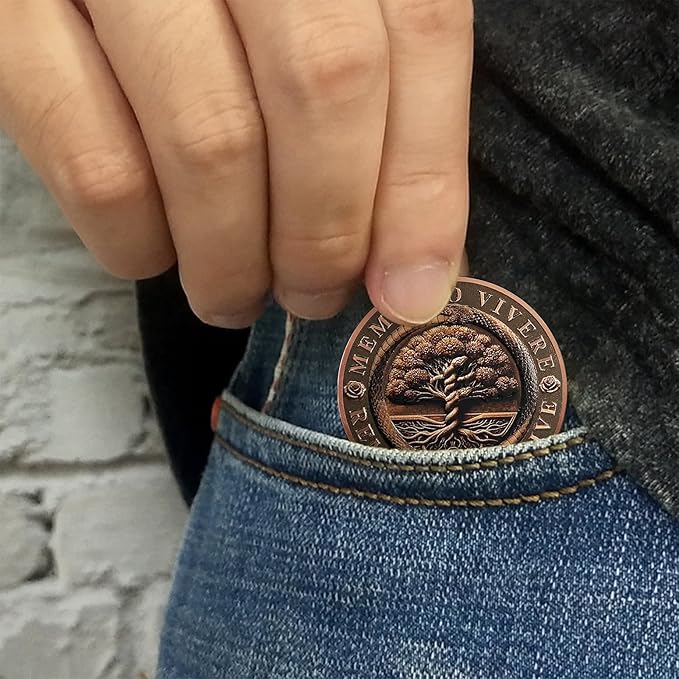 AtSKnSK Memento Mori Coin Momento Mori Coin Skull Coin Stoic Gifts Memento Mori Calendar Living Memento Mori Amor Fati Coin (Snake Tree Skeleton)