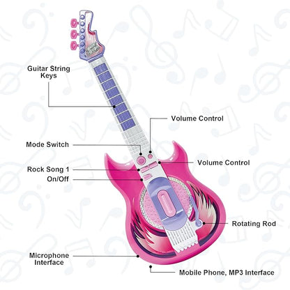 Contixo TG4 Musical Guitar and Microphone Set for Kids, Purple Electric Guitar Toys Starter Kit with Adjustable Height Microphone Stand, Karaoke Toy for Girls, Boys, Toddlers Christmas Birthday Gift