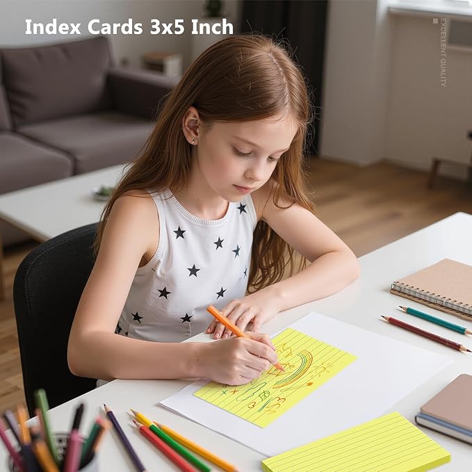 600 Count Index Cards 3 x 5 Inch Colored Lined Flash Cards Ideal for Studying and To-do-List, Portable Note Cards Taking for Students and Teachers, Flash Card Styled for Home, Office or School Use