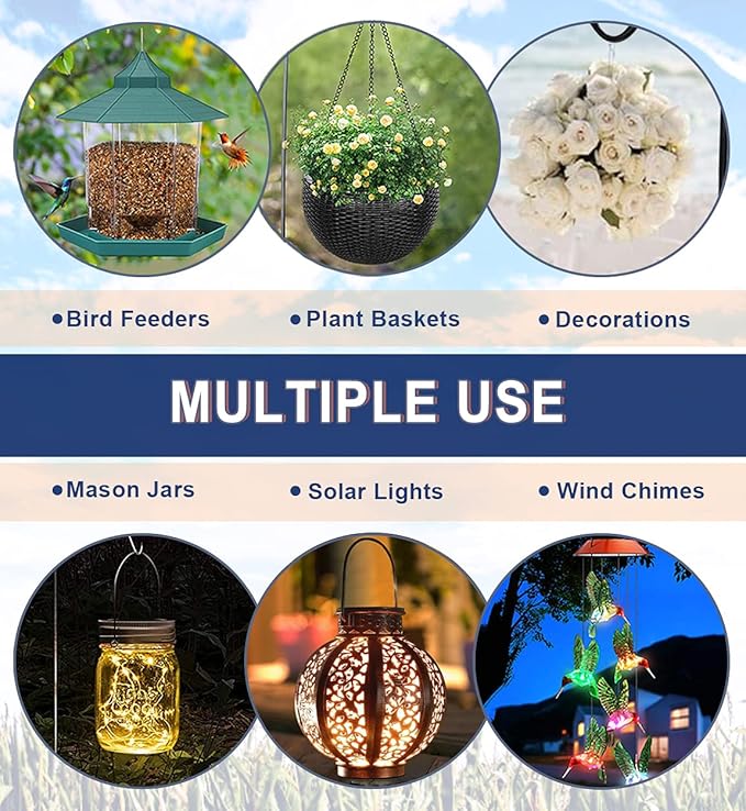 Shepherds Hook for Outdoor Bird Feeders Pole 92 Inch Tall, Adjustable Heavy Duty Garden Hanger Stake Pole with 5 Prong Base, Shiny Black (2 Packs)