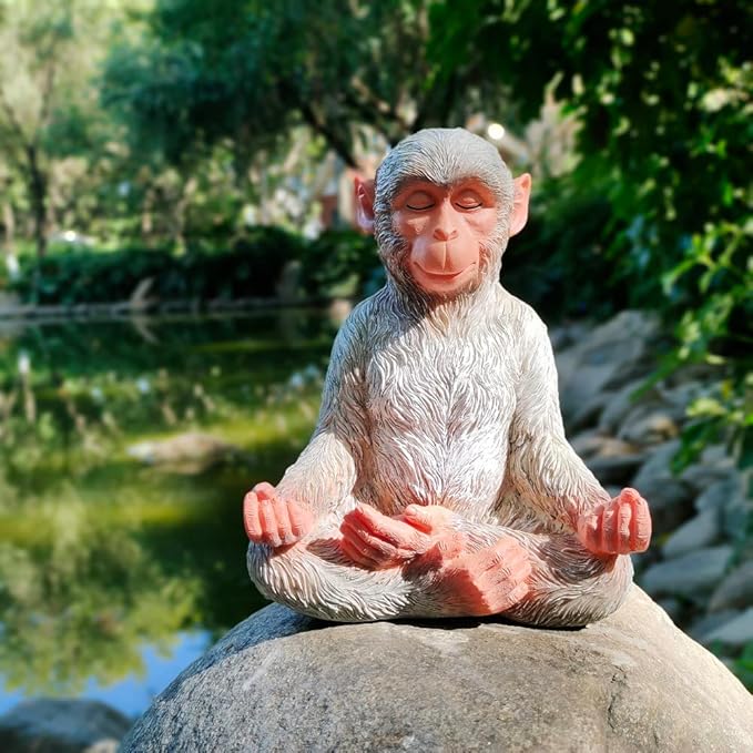 Meditation Monkey Stretching Monkey Statue-Resin Zen Animal Yoga Figurine for Outdoor Lawn Decor for Flower Beds, Fairy Gardens, and More