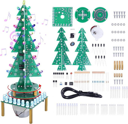 3D RGB LED Rotating Xmas Tree Soldering Kit, PEMENOL DIY Soldering Practice Kit Colorful Musical Christmas Tree Fun Electronic Project Kit for Christmas Decoration Home Family Friends