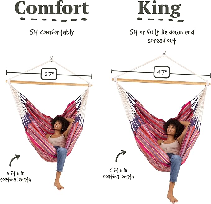 LA SIESTA - XL King Habana Cotton Hammock Swing - Indoor/Outdoor Boho Hanging Chair - Max 355 Lbs, Flamingo