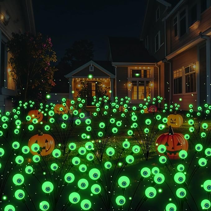 Halloween Decorations Outdoor Solar Scary Eyeball Lights, 4-Pack 32 LED Solar Garden Lights, Waterproof Halloween Night Light Spooky Pathway Lights for Yard Patio Lawn Party