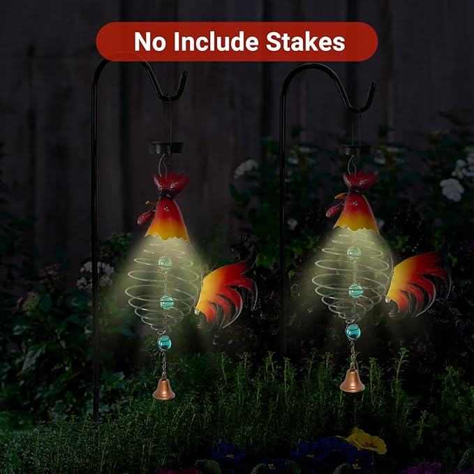 Solar Garden Decor for Outside, Solar Lanterns Outdoor Waterproof, Chicken Lamp Hanging Light for Porch Decoration, Yard Art, Unique Wind Chimes Gift for Women Mom Grandma