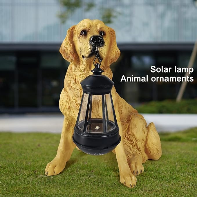 Notakia Golden Retriever Statue Outdoor with Solar Led Home Garden Decoration Windproof Lamp Realistic Dog Decor(Golden Retriever &LED)