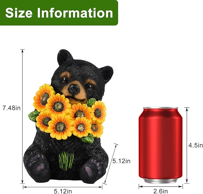 ILLUMINEW Solar Garden Lights Outdoor Statues Black Bear with Sunflowers, Sculpture Decor Mother Gifts for Women, Men or Daughter, Unique Garden Statues for Housewarming Gifts