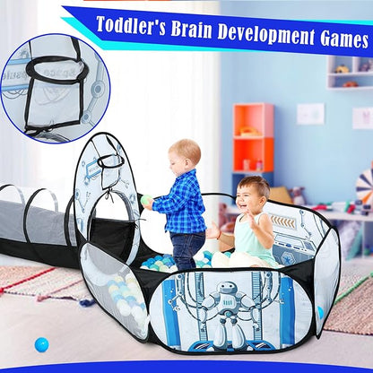 Kids Ball Pit for Play Tent: 3PC Rocket Ship Baby Gifts with Projection Flashlight, Spaceship Tents and Crawl Tunnel for Toddlers, Astronaut Pop Up Playhouse Toys for Indoor Outdoor Games (White)