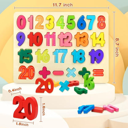 Number Puzzle Wooden Puzzles for Toddlers 1 2 3 4 5 Year Old, Shape Learning Puzzles Toys with Puzzle Board & Number Blocks, Preschool Educational for Girls Boys
