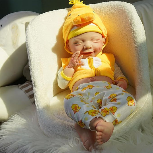 Full Silicone Baby Dolls,17.72 in Silicone Realistic Newborn Baby Doll, Non Vinyl 1:1 Lifelike Reborn Sleeping Dolls (Eve-Ivory)