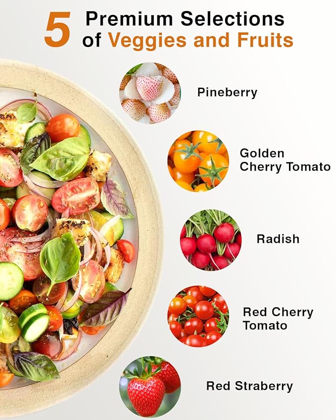 Red Strawberry and Pineberry Seed Pod Kit for AeroGarden, iDoo, Ahopegarden, MUFGA with Red Strawberry, Pineberry, Radish, Red Cherry/Golden Cherry Tomato - Compatible with All Hydroponics (7-Pod)