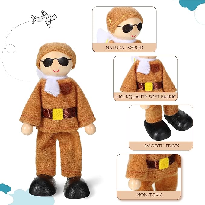 Skylety 10 Pcs Wooden Dollhouse Set of Mini People Figures Dollhouse Dolls Wooden Doll Play Figures Accessories(Fresh Style)