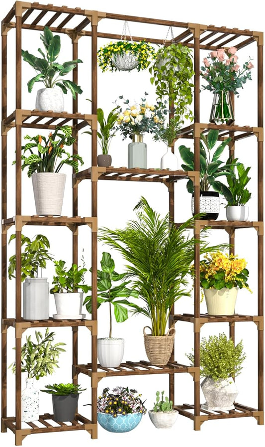 Uneedem Plant Stand Indoor Outdoor, Tall Plant Shelf for Multiple Plants, 12 Tiers 14 Pot Large Plant Rack Wood Plant Holder Plant Shelves for Room Corner Balcony Garden Patio