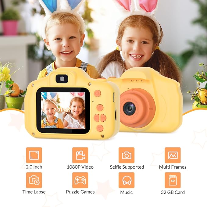 Mafiti Kids Camera,26MP HD Mini Selfie Digital Camera for Kids,Toddler Camera1080P Video,Outdoor Toy for Holiday,Birthday Xmas Gift for 3-8 Years Old Girl Boy (Orange)