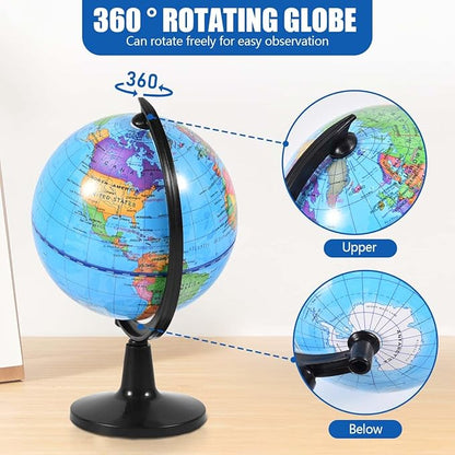 Rotating World Globe 4 Inch Spinning Earth Globe with Stand for Kids Learning Geography Classroom Education or Office Home Decorations
