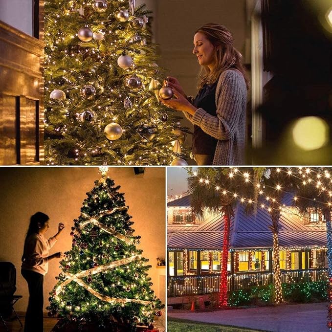 weillsnow 66 FT 200 LED Warm White Christmas Lights,Plug in Waterproof String Lights,8 Lighting Modes with Memory for Outdoor Indoor Garden Tree Christmas Party Decorations(Warm White)