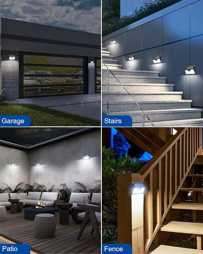 Peasur Solar Powered Lights Outdoor, 140 LED 8Pack Motion Sensor Light Outside, IP65 Waterproof Fence Security Lighting with 3 Modes for Yard Wall Garden Cool White