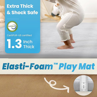 1.3" Thick Baby Play Mat for Floor, 28x72 Foam Tummy Time Mat, Padded Support Soft Plush Bedside Rugs for Infant Kids Toddler Crawling Kick Activity (Light Grey)