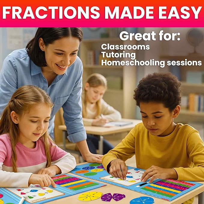 QUOKKA Magnetic Fractions Learning Set for Kids Ages 6-12 – Hands-On Math Games for Homeschooling, Classrooms & Travel – 110 Magnets, 12 Task Pages, Marker – Montessori Educational Toy Puzzles