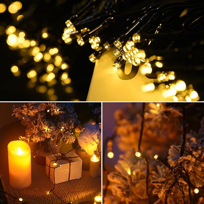 Solar Powered String Lights, 164ft 2 Pack Total 400 Led Solar String Lights Outdoor Waterproof with 8 Modes - Solar Outdoor String Light for Outside Tree Lights for Tree Patio Christmas Warm White