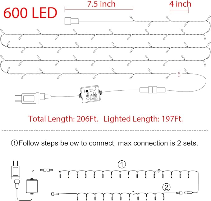 Christmas Tree Lights Outdoor, 168Ft 600 LED Twinkle Fairy Lights String with 8 Modes for Christmas LED Garland Wreath Wedding Indoor Holiday Decorations with Dark Green Wire, Warm White
