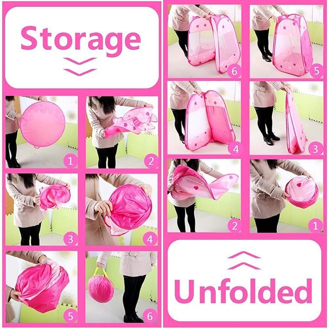 Pop Up Princess Tent with Star Light, Toys for Year Old Girl Birthday Gift, Ball Pit for Months Baby Girl Toys, Toddler Gift, Easy to Pop Up and Assemble(Pink)