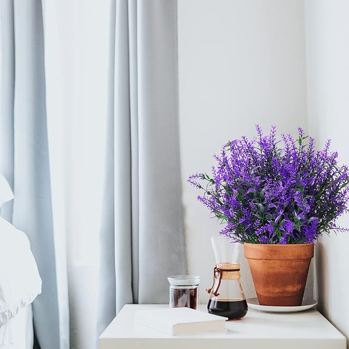 8 Pack Artificial Plants Flowers Grass Shrubs Lavender No Fade Faux Plastic Flowers Outdoor for Farmhouse Garden Porch Patio Indoor Wedding Decoration Greenery Fake Plants uv Resistant