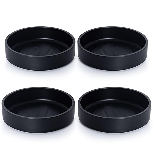 Phoenix Vine 6 Inch Plastic Plant Saucer Water Drip Tray, Heavy Sturdy Round Plant Drainage Tray for Indoors Outdoor, Set of 4, Matte Black, 21-TY-6B-4