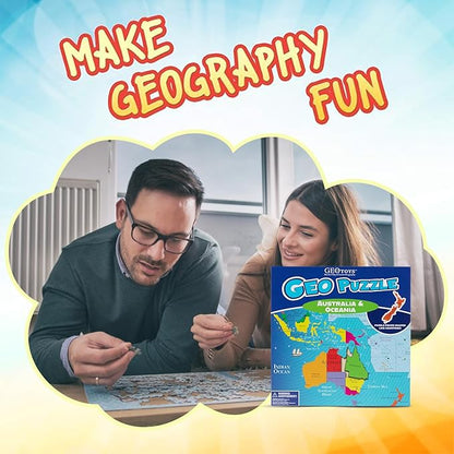 GeoToys GeoPuzzle, Australia & Oceania Shaped Jigsaw Puzzles, 70 Pc Geography Puzzle, Geography Game, Map Puzzle - Jigsaw Puzzles for Kids Ages 6-9 Years Old