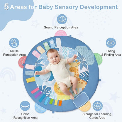 Baby Play Gym Mat Tummy Time Mat, Washable Baby Activity Play Mat for Sensory, Visual, Hearing, Touch Development, Baby Toys Shower Gift for Newborn