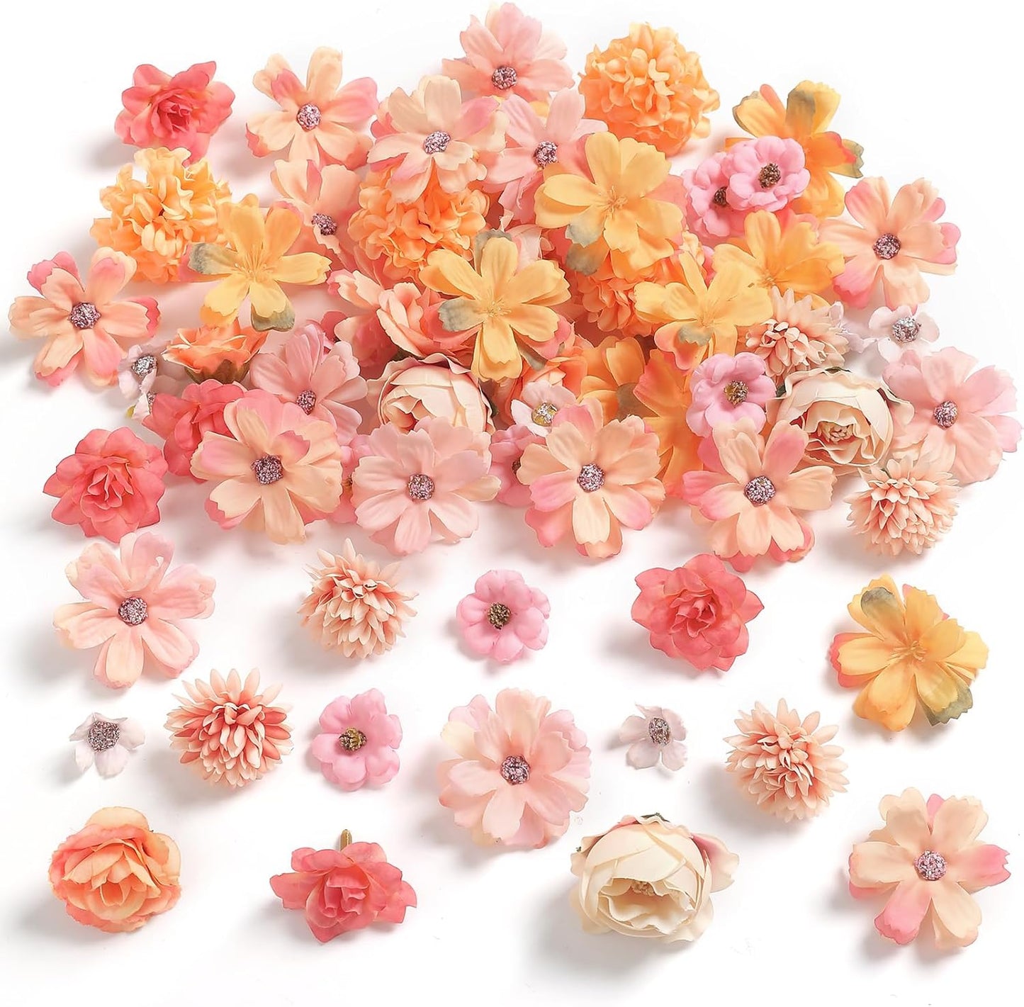 Faux Flower Heads Mini Orange Artificial Flower Heads Fake Peony Daisy Rose Flowers Multicolor Small Silk Daisy Flower Heads for Craft Garland Wedding Party DIY Home Decoration,2-4 cm