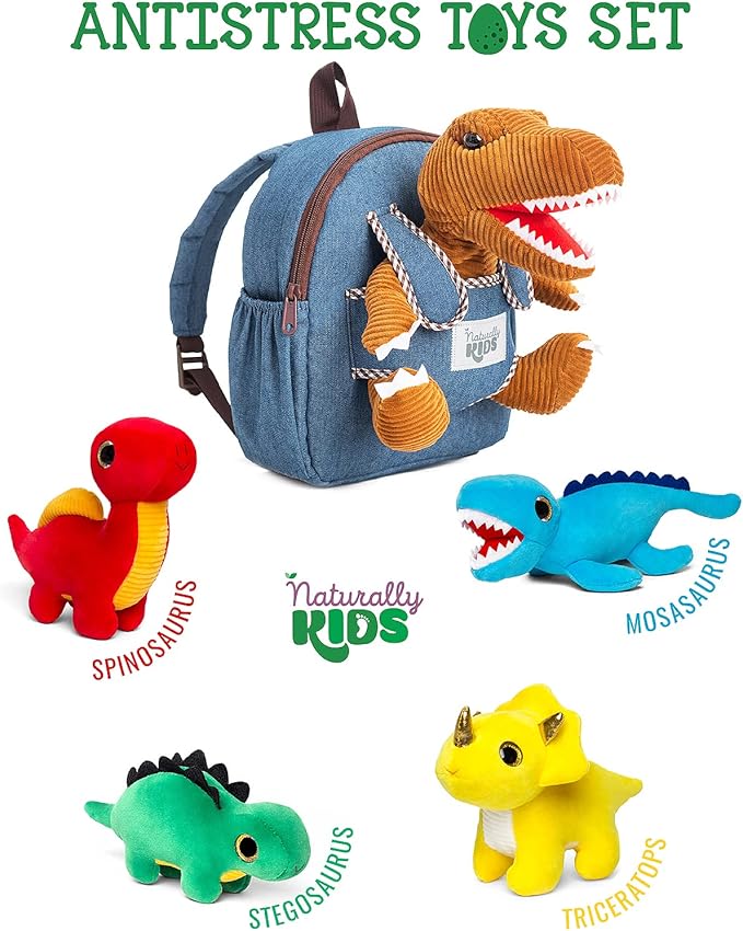 Toddler Dinosaur Backpack w Plush Dinosaur Toys for Kids 2-5, Gifts for 2-5 Year Old Boys, Girls